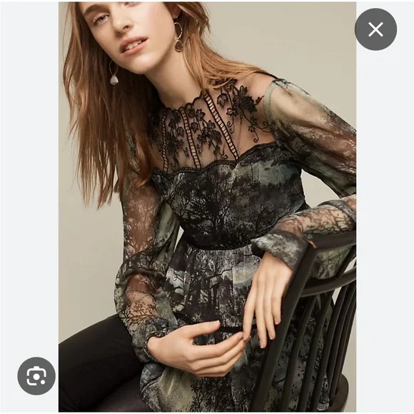 Anthropologie tiered top with black lace by Harlyn - Picture 2 of 6